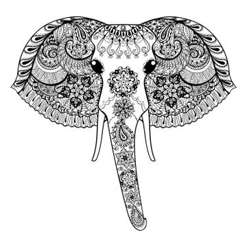 Zentangle stylized Indian Elephant. Hand Drawn paisley vector il 스톡 일러스트