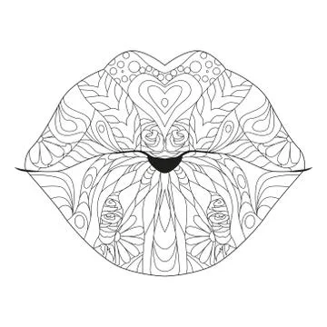 Zentangle stylized lips for coloring. Hand Drawn lace vector illustration イラスト素材