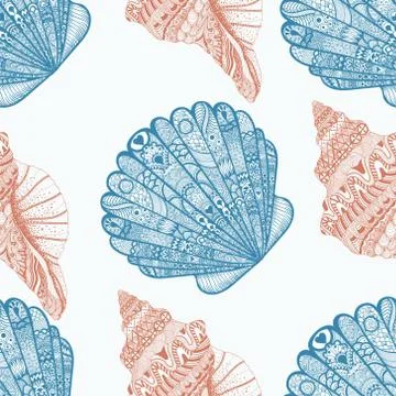 Zentangle stylized ocean shells seamless pattern. Hand Drawn  do Illustrazione stock