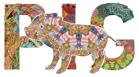Zentangle stylized pig. Hand drawn decorative vector illustration Illustrazione stock
