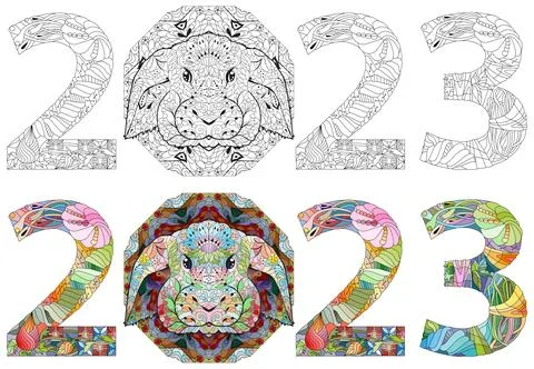 Zentangle stylized rabbit number 2023. Hand Drawn lace vector illustration for Stock Illustration