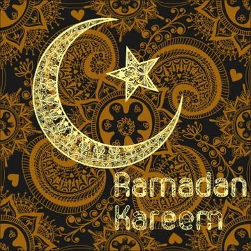 Zentangle stylized Ramadan Kareem greetings gold background. Ram Stock Illustration