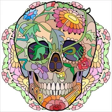Zentangle stylized scull. Hand drawn decorative vector illustration on mandala Ilustración de archivo