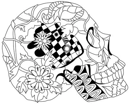 Zentangle stylized scull side view for coloring. Hand drawn decorative vector Stock Illustration