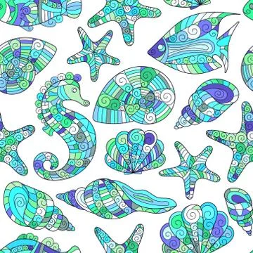Zentangle stylized sea seamless pattern Stock Illustration