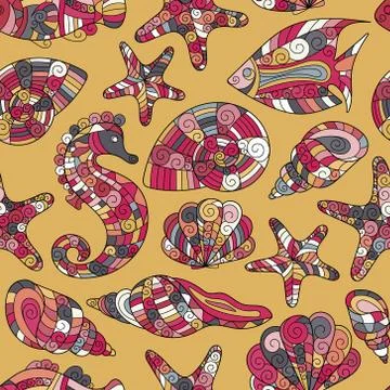 Zentangle stylized sea seamless pattern Stock Illustration