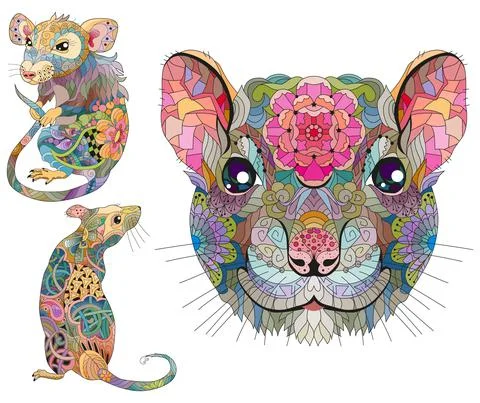Zentangle stylized set rats. Hand Drawn lace vector illustration 스톡 일러스트
