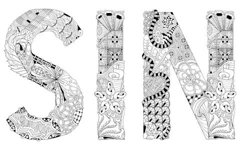 Zentangle stylized SIN for coloring. Hand Drawn lace vector illustration Ilustração Stock