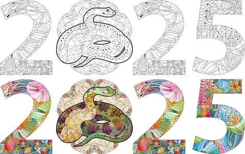 Zentangle stylized snake number 2025 for coloring. Hand Drawn lace vector Illustrazione stock
