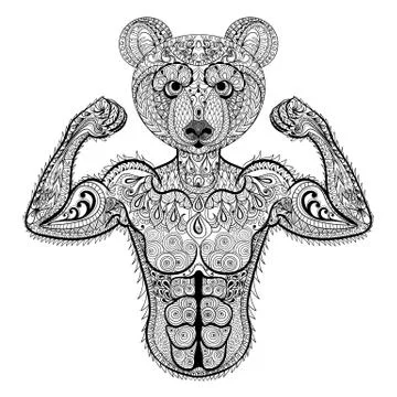 Zentangle stylized strong Bear. Hand Drawn sport vector illustra 스톡 일러스트