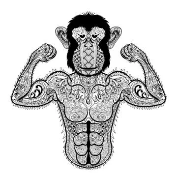Zentangle stylized strong Monkey like Bodybuilder. Hand Drawn sp Stock Illustration