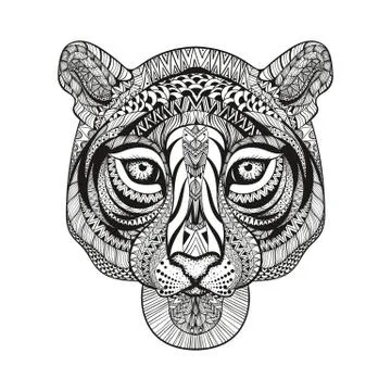 Zentangle stylized Tiger face. Hand Drawn doodle vector illustra Illustration