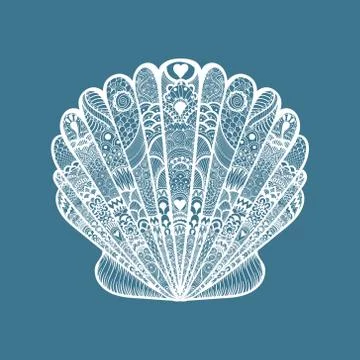 Zentangle stylized white sea shell. Hand Drawn  doodle vector il 스톡 일러스트