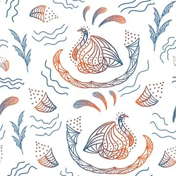 Zentangle swans seamless pattern Illustrazione stock