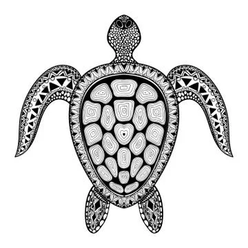 Zentangle tribal stylized turtle. Hand Drawn aquatic doodle vect Stock-Illustration