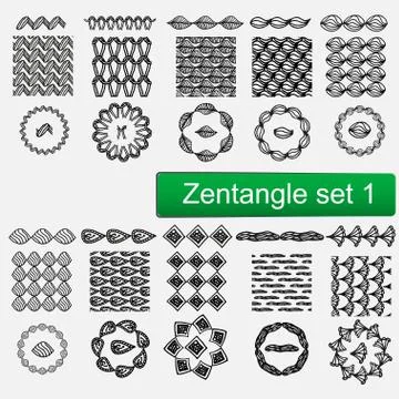 Zentangle Vector seamless patterns and brushes set 1, hand drawn frames Illustrazione stock