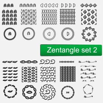 Zentangle Vector seamless patterns and brushes set 1, hand drawn frames Illustrazione stock