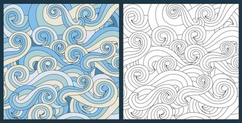 Zentangle waves ocean water vector antistress Stock Illustration