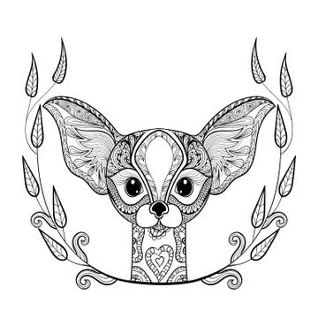 Zentangledesert Fox head totem in frame for adult anti stress Co Stock-Illustration