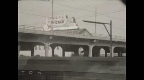 Zephyr Train to Chicago Sign Stock Footage 47664240