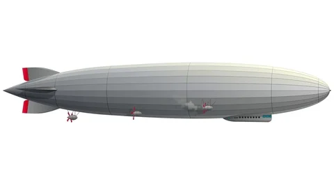 Zeppelin airship. Stylized flying balloon. Dirigible, spinning  rudder. Stock Footage