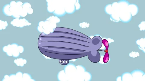 Zeppelin cartoon animation on clouds background Stock Footage 345685522