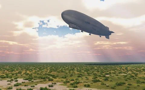 Zeppelin over a landscape Stock Illustration
