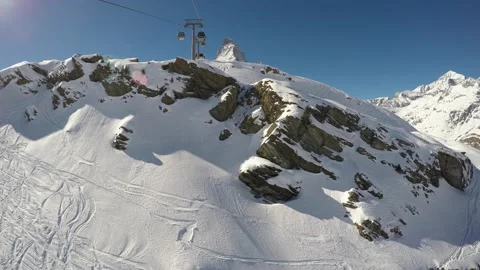 Zermat ski area with Matterhorn at winter aerial shot. Stock Footage 132867883