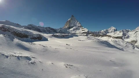 Zermat ski area with Matterhorn at winter aerial shot. Stock Footage 132869002