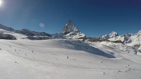 Zermat ski area with Matterhorn at winter aerial shot. Stock Footage 132870694