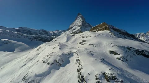 Zermat ski area with Matterhorn at winter aerial shot. Stock Footage 132876202