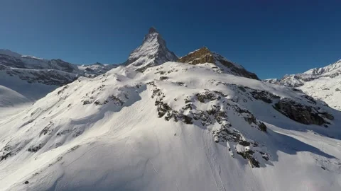 Zermat ski area with Matterhorn at winter aerial shot. Stock Footage 132876647