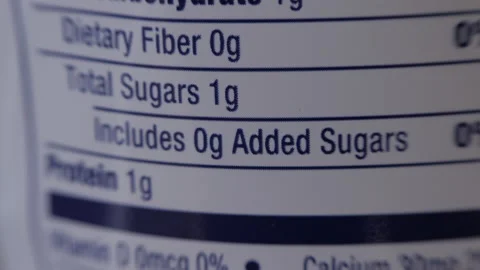 Zero Added Sugar - Macro Pan Right - Nutritional Content Stock Footage 149142207