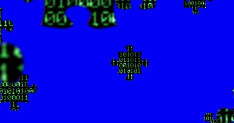 Zero and one green binary digital code, with puzzle pieces background falling Stock Footage 96014908