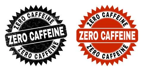 ZERO CAFFEINE Black Rosette Stamp Seal with Scratched Texture Illustrazione stock