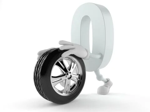 Zero character with car wheel Stock Illustration