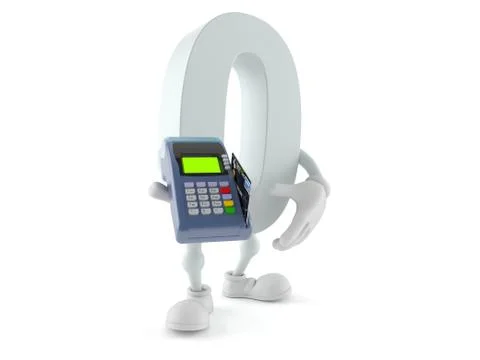 Zero character holding a credit card reader Stock Illustration
