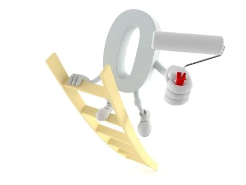Zero character on ladder holding roller paint Stock Illustration