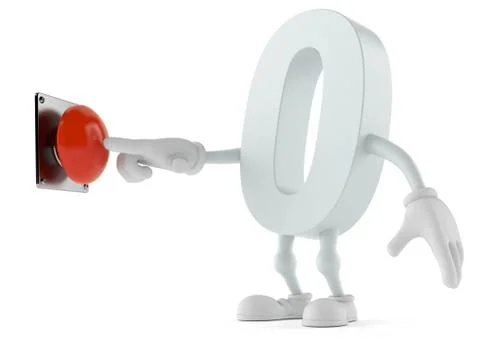 Zero character pushing button Stock Illustration