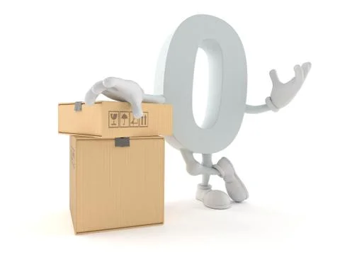 Zero character with stack of boxes 스톡 일러스트