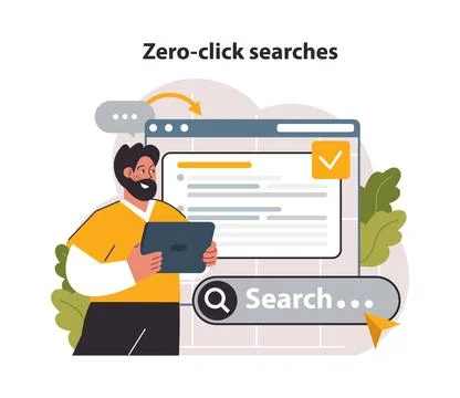 Zero-click or no click search. Query on a search engine. Internet user Stock Illustration