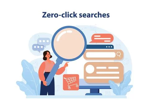 Zero-click or no click search. Query on a search engine. Internet user Stock Illustration