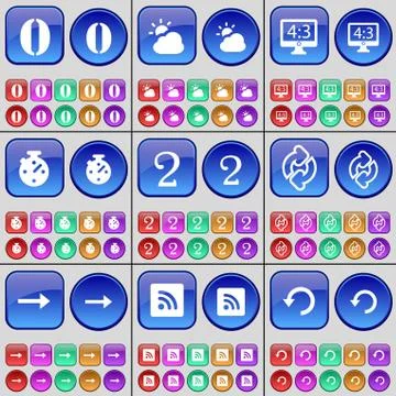Zero, Cloud, Resolution, Stopwatch, Two, Reload, Arrow right, RSS. A large set o Stock Illustration