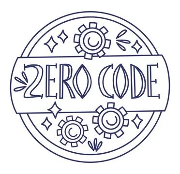 Zero Code Hand Drawn Lettering Doodle Badge With Gear Symbols And Sparkles,.. イラスト素材