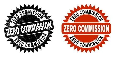 ZERO COMMISSION Black Rosette Stamp Seal with Grunge Surface Stock-Illustration