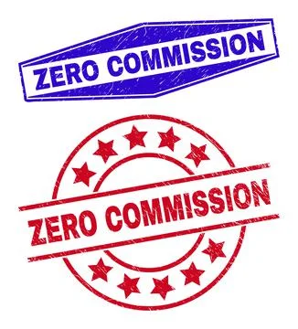 ZERO COMMISSION Grunged Badges in Circle and Hexagonal Forms Stock Illustration