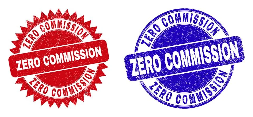 ZERO COMMISSION Rounded and Rosette Stamps with Scratched Texture Ilustração Stock
