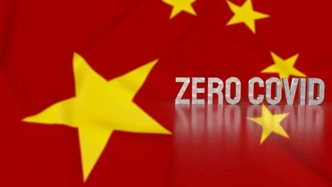 The zero covid text on china flag 3d rendering Stock Illustration