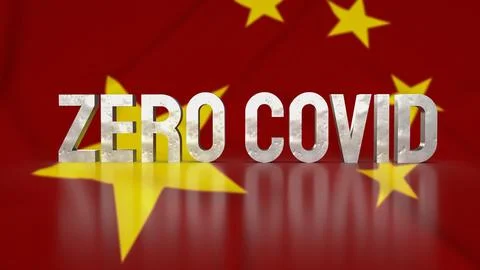 The zero covid text on china flag 3d rendering Stock Illustration