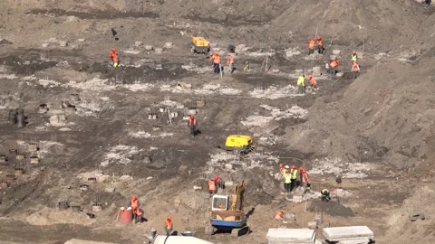 Zero-cycle workers make the foundation - quickly Stock Footage 147436745
